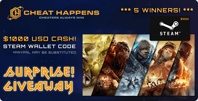 A Cheat Happens está encerrando seu sorteio gigante de Steam Wallet, e hoje é o último dia para participar. Cinco vencedores vão faturar US$ 1.000 cada em crédito Steam (ou US$ 1.000 via PayPal, se preferirem), com participação liberada para todo o mundo.

Não deixe essa chance passar — entre antes do prazo e concorra a uma biblioteca inteira de jogos novos. Dinheiro grátis para gamers é difícil de ignorar, então garanta já sua inscrição.