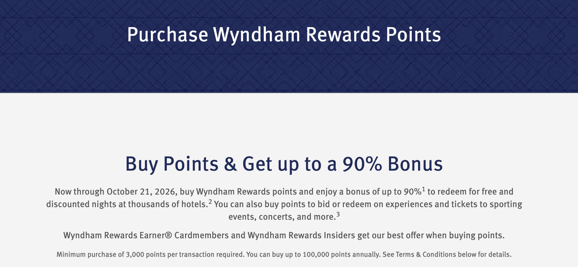 O Wyndham Rewards transformou a compra de pontos em uma das oportunidades mais inteligentes da temporada. Até 21 de outubro de 2026, o programa oferece até 90% de bônus na compra de pontos, e a conta pode reduzir o valor de uma diária em cerca de 66%.

O bônus é personalizado: alguns membros recebem até 70%, outros 80%, e os mais sortudos chegam a 90%. Para garantir a faixa máxima é preciso comprar pelo menos 16.000 pontos, o que derruba o custo para cerca de US$ 6,84 por mil pontos.

Como o programa ainda mantém uma tabela fixa de resgates, diárias que custariam US$ 300 podem sair por cerca de US$ 108 em pontos. E se o pagamento for feito com cartão internacional, reduzir o IOF com uma conta global ou cartão multimoeda deixa a oferta ainda melhor.