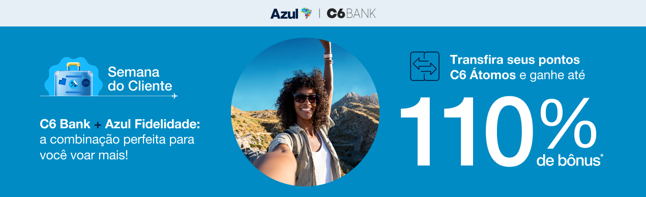 O Azul Fidelidade acaba de soltar uma das maiores campanhas de transferência do ano: até 110% de bônus ao migrar seus pontos do C6 Bank para o programa. Na prática, quase cada ponto enviado pode voltar dobrado, transformando um saldo modesto em poder de viagem de verdade.

O bônus base é de 50% para clientes comuns e sobe para 80% para assinantes do Clube Azul, com uma camada extra de até 30% conforme o tempo de assinatura. O prazo é curto e implacável: cadastro e transferências precisam ser feitos até quarta-feira, 16 de setembro de 2026.

As novas regras ainda deixam os bônus do Clube Azul cumulativos e prolongam a validade dos pontos, então se você estava segurando aquela pilha de pontos do C6 esperando o momento certo, esse momento é agora. Cadastre-se, transfira e veja seu saldo decolar.