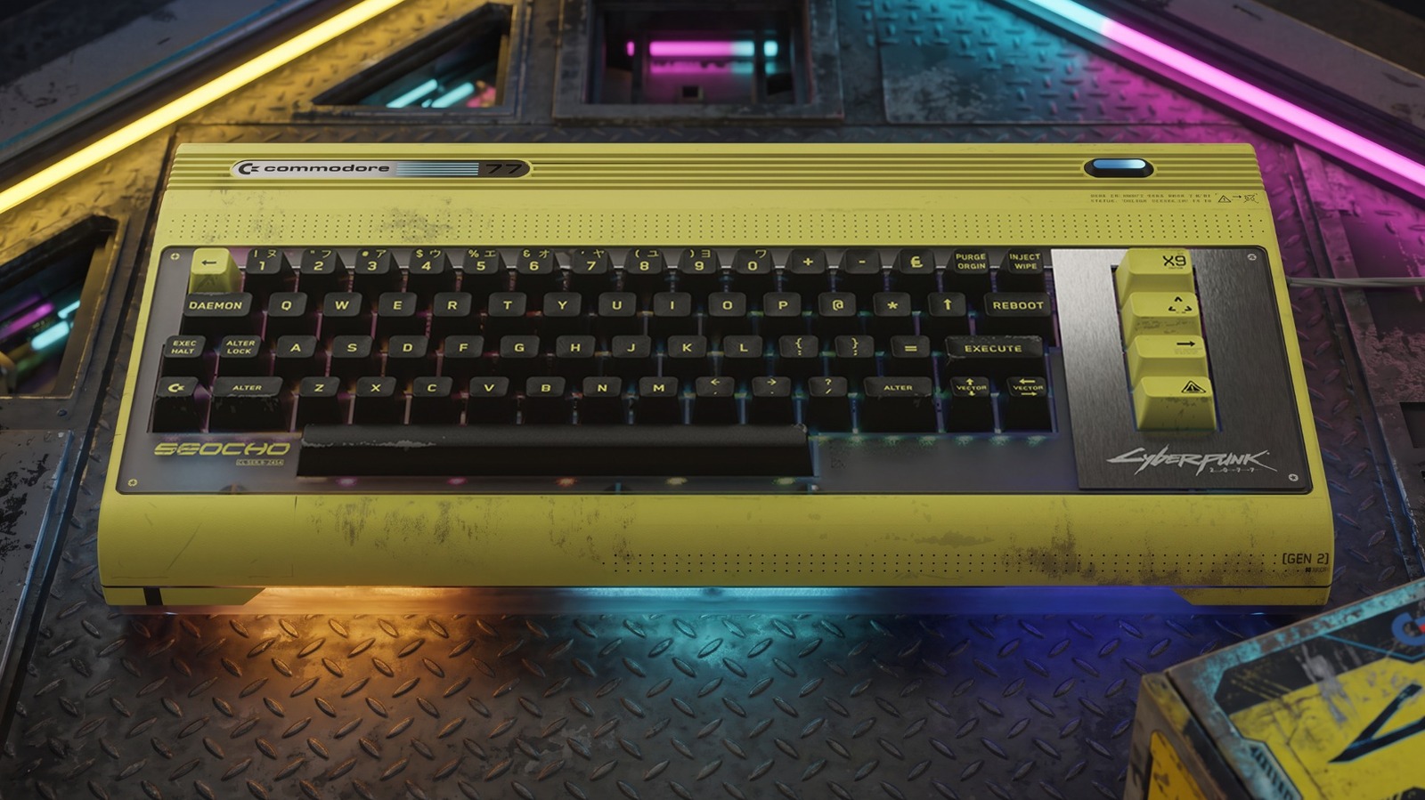 Commodore e CD Projekt Red se uniram para criar o Commodore 77, uma edição incrível do clássico Commodore 64 inspirada em Cyberpunk 2077. O gabinete amarelo parece um item saído direto de Night City, com marcas de uso, grafites, adesivos meio removidos e uma tela de boot redesenhada no clima distópico do jogo.

Por dentro, segue sendo o querido Commodore 64 Ultimate, com recriação em FPGA do hardware original, teclado real, HDMI, USB e WiFi. Acompanha ainda uma demo exclusiva que expande o universo de Cyberpunk, criada pelo grupo polonês Arise e com trilha sonora do artista de chiptune LukHash, em um cartucho com design da Arasaka.

As pré-vendas já estão abertas por US$ 377 no Commodore.net e essa edição de colecionador é uma das formas mais legais de unir retrogaming e Cyberpunk.