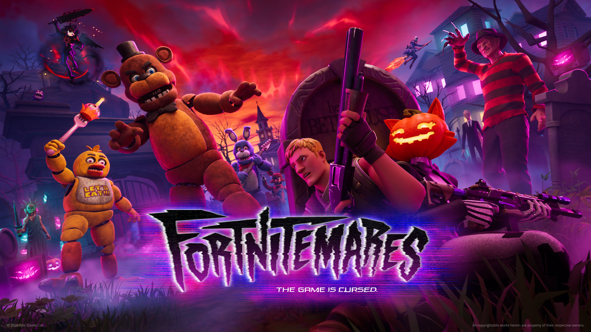 Fortnite vai dar início à temporada assustadora em grande estilo. A Epic Games revelou a programação completa do Fortnitemares 2026, recheada de ícones do terror e favoritos dos animes.

A partir de 1º de outubro, os jogadores poderão enfrentar Five Nights at Freddy's, Slender Man, The Purge e Black Clover. Freddy Krueger também entra na disputa, enquanto uma provocação de Beetlejuice sugere ainda mais caos por vir.

Este é o evento crossover que os fãs de Fortnite esperavam, misturando alguns dos personagens mais assustadores da cultura pop em uma batalha real imprevisível. Prepare-se para pousar e sobreviver à noite.
