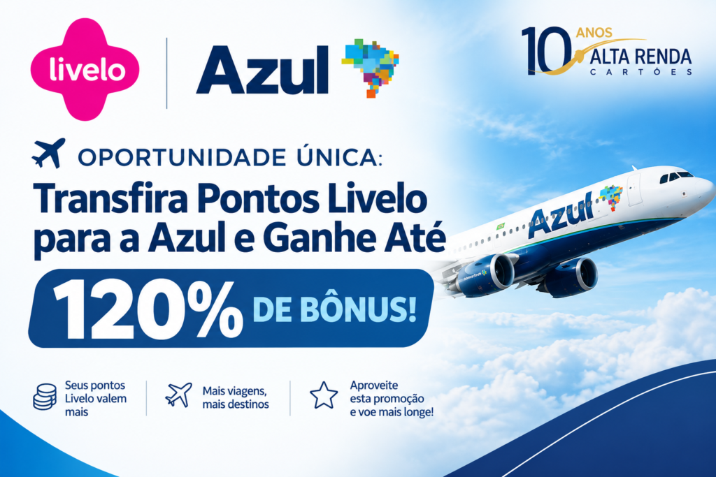 Uma promoção relâmpago imperdível está no ar para quem acumula pontos: transferir pontos Livelo para o Azul Fidelidade entre os dias 8 e 10 de setembro pode render até 120% de bônus. Dependendo do perfil e das assinaturas ativas, o bônus base varia de 50% a 90%, com acréscimos cumulativos para quem é assinante do Clube Azul há mais tempo.

Além do turbo nas milhas, a campanha garante 15% de desconto no resgate de voos nacionais. Para aproveitar ao máximo, cadastre seu CPF na página oficial da promoção e mantenha o clube ativo antes de transferir. A oferta dura poucos dias, então não deixe seus pontos para trás.
