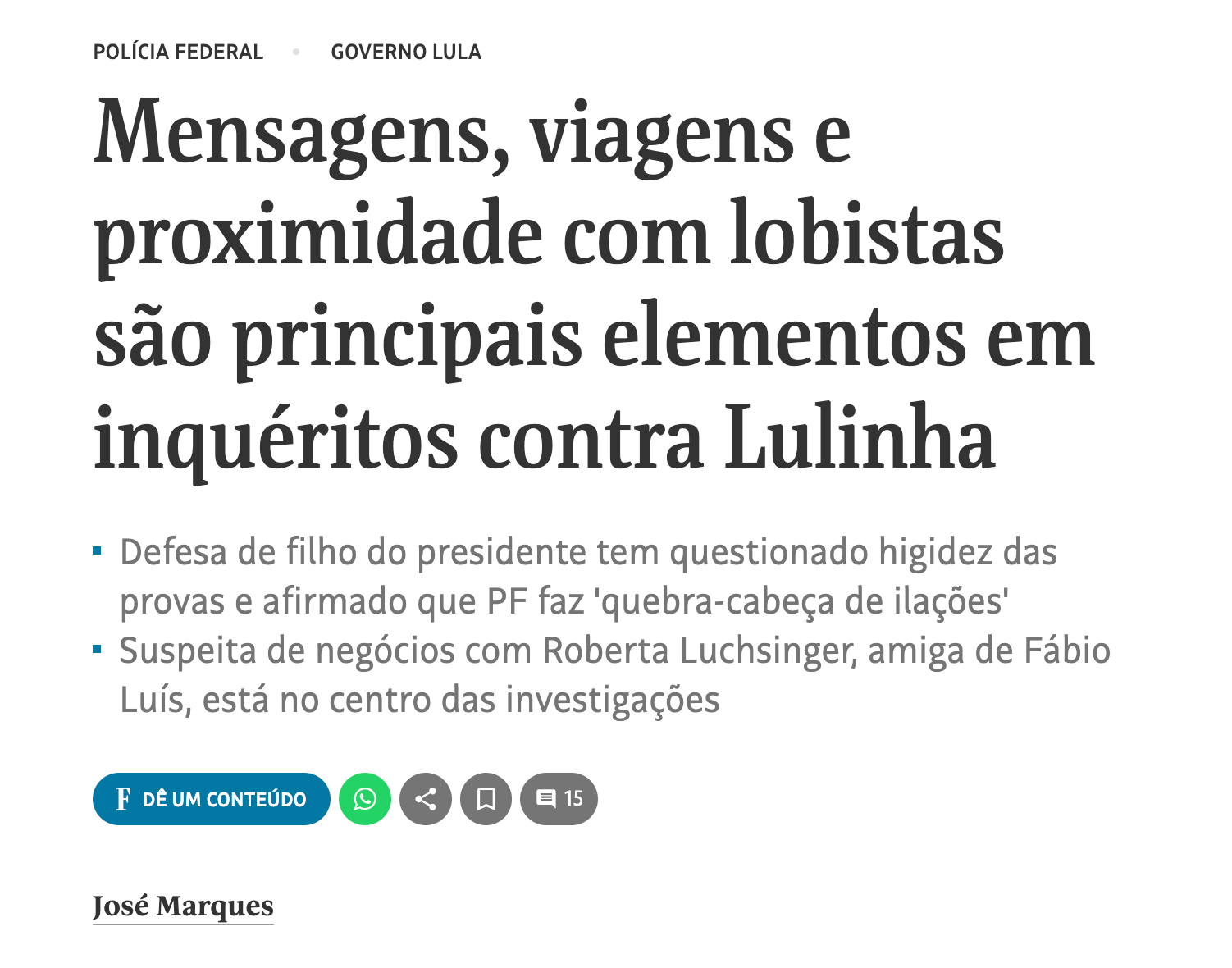 A Agencia Xeque entrega uma aula de crítica de imprensa ao dissecar a reportagem da Folha sobre as investigações que envolvem Lulinha, filho do presidente Lula. A análise mostra como mensagens ambíguas, relações pessoais e tentativas frustradas de negócio foram usadas para criar a impressão de um escândalo de corrupção.

A conclusão é direta: não houve contrato fechado, não houve desvio de dinheiro público, não há ato de ofício identificado e não há ligação comprovada com as fraudes do INSS. O que sobra é um amontoado de ilações construído sobre uma interpretação policial — uma 'não matéria' vendida como notícia.

Leitura essencial para quem acompanha a política brasileira e quer entender como narrativas midiáticas podem moldar a opinião pública sem lastro factual sólido.