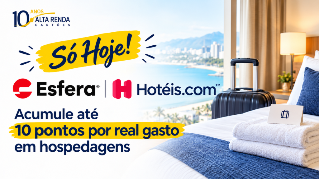 Viajantes podem turbinar o saldo de pontos Esfera com uma promoção por tempo limitado em parceria com a Hotéis.com. Reservas para destinos selecionados, como Florianópolis, acumulam até 10 pontos a cada R$ 1,00 gasto, com check-out até 31 de janeiro de 2027.

O acúmulo padrão é de 1 ponto por real, então a oferta representa um grande impulso para quem já planeja a próxima viagem. Os pontos entram em até 60 dias após o check-out e valem por 24 meses, com teto de 200.000 pontos por CPF em períodos promocionais.

Para garantir os pontos, acesse a página oficial da parceria Esfera, informe o CPF do titular no check-out e conclua a reserva sem fechar a aba. Cupons promocionais podem ser obrigatórios, e a oferta não é cumulativa com outros descontos ou programas de fidelidade.