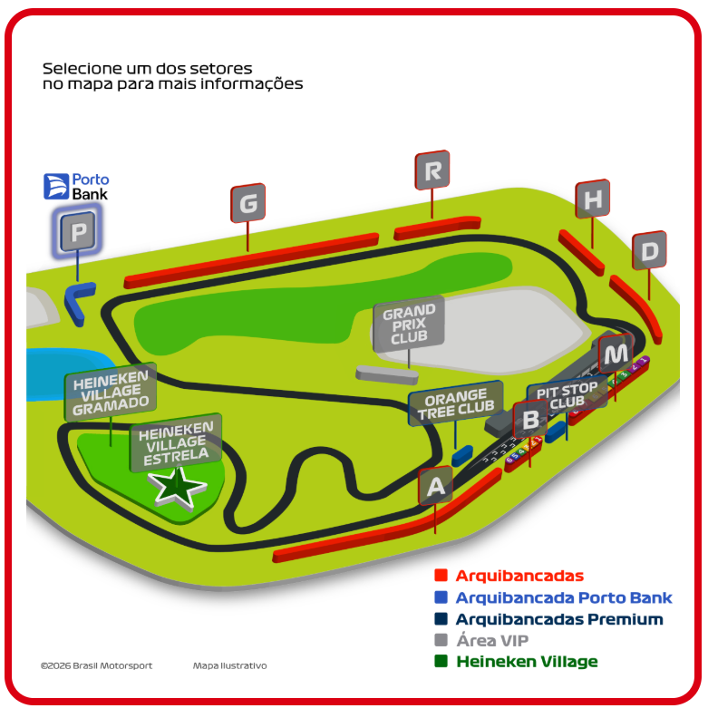 Prepare-se para viver o GP de São Paulo 2026 de Fórmula 1 de um dos melhores lugares do autódromo! Clientes do Cartão Porto Bank ganham 15% de desconto nos ingressos para a Arquibancada Porto Bank, com preços a partir de R$ 2.125 em vez de R$ 2.500. Garanta o seu lugar antes que os ingressos acabem — no ano passado, eles esgotaram em menos de cinco minutos.

A arquibancada oferece muito mais do que corrida: espaço coberto com vista privilegiada da reta oposta, simuladores de corrida, áreas interativas, brindes colecionáveis e telão com transmissão ao vivo. É a experiência completa para os fãs de velocidade. A compra é limitada a dois ingressos por CPF, enquanto durarem os estoques.