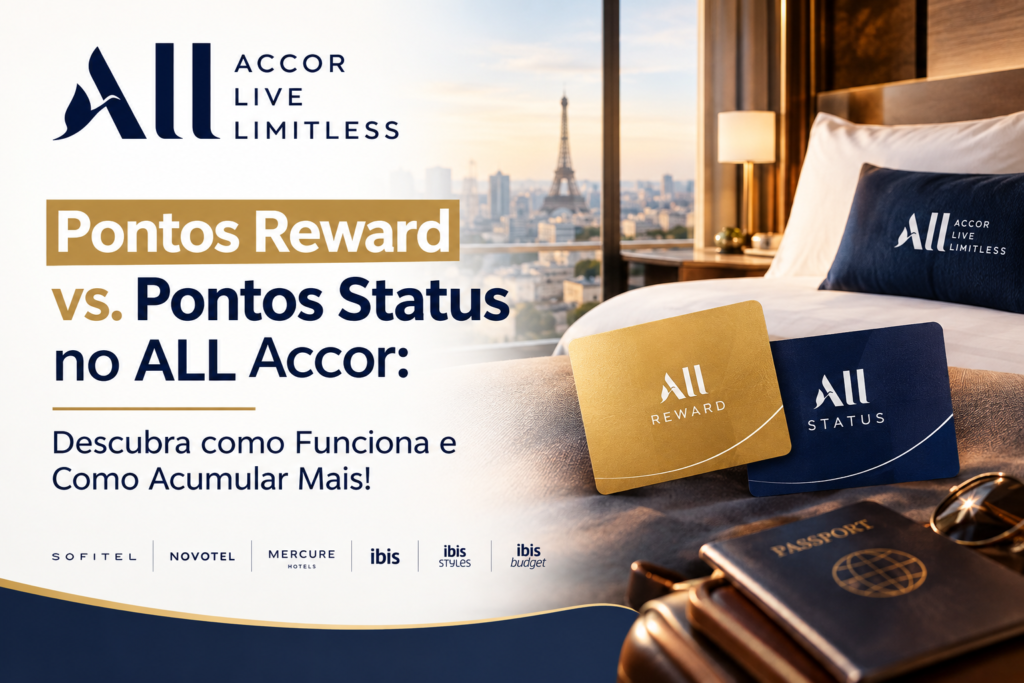 Programas de fidelidade podem ser complicados, mas o ALL Accor Live Limitless facilita muito a vida de quem ama viajar. Este guia explica de vez a diferença entre Pontos Reward e Pontos Status, para você planejar suas hospedagens com muito mais estratégia.

Os Pontos Reward funcionam como uma moeda de troca: podem ser usados para diárias grátis, milhas aéreas, experiências gastronômicas e muito mais. E o melhor: eles praticamente nunca expiram se você se hospedar pelo menos uma vez por ano. Já os Pontos Status servem para subir de categoria no programa, do Classic ao Diamond, garantindo upgrades, late checkout e outros benefícios VIP.

Descubra como acumular mais pontos com hospedagens, refeições nos hotéis e transferências de cartão de crédito, e prepare-se para aproveitar noites incríveis pagando menos.