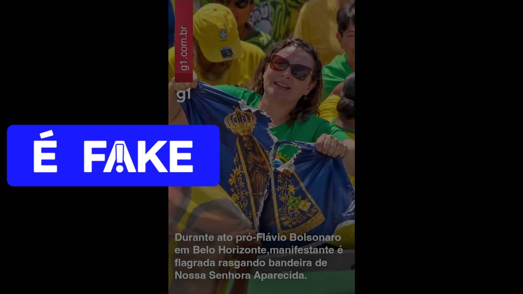 Uma foto que circula no X, Threads, Facebook, Instagram, TikTok e WhatsApp mostra uma manifestante vestindo camiseta do Brasil rasgando uma bandeira com a imagem de Nossa Senhora Aparecida durante um ato em apoio a Flávio Bolsonaro em Belo Horizonte. A imagem viralizou rapidamente com legendas que denunciavam a cena como odiosa e absurda.

A equipe do Fato ou Fake, do g1, submeteu o material a duas ferramentas de detecção de IA. O SynthID, da OpenAI, foi identificado, e o Sightengine apontou 96 por cento de chance de a imagem ter sido gerada com inteligência artificial. O veículo também confirmou que nunca publicou a foto no site ou em qualquer rede social.

A checagem surge no meio de um ciclo eleitoral acirrado, em que publicações virais atribuíam falsamente a políticos de direita a intenção de retirar de Nossa Senhora Aparecida o título de padroeira do Brasil. A indignação fabricada e amplificada por IA virou arma no debate político, e a verificação é o único antídoto.