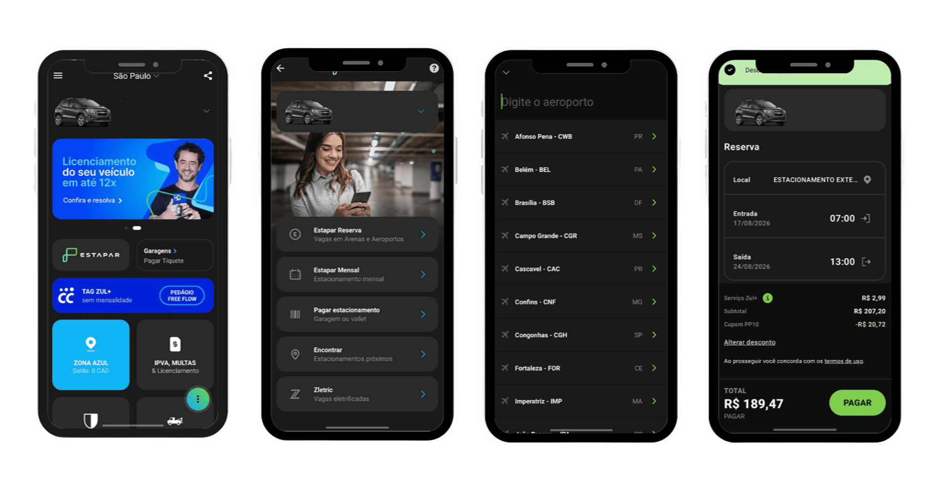 Quem vai viajar de avião e prefere chegar dirigindo ao aeroporto agora pode garantir a vaga com antecedência e pagar menos. A Estapar, em parceria com o app Zul+, está oferecendo 10% de desconto na reserva de estacionamento usando o cupom PP10.

O processo é simples: baixe o app Zul+, cadastre a placa do veículo, escolha o aeroporto e o período de entrada e saída, e confirme a reserva. A oferta é válida até 31 de dezembro de 2026 para estacionamentos elegíveis, com vagas limitadas. Vale a pena garantir a vaga antes de embarcar e evitar dor de cabeça no dia da viagem.