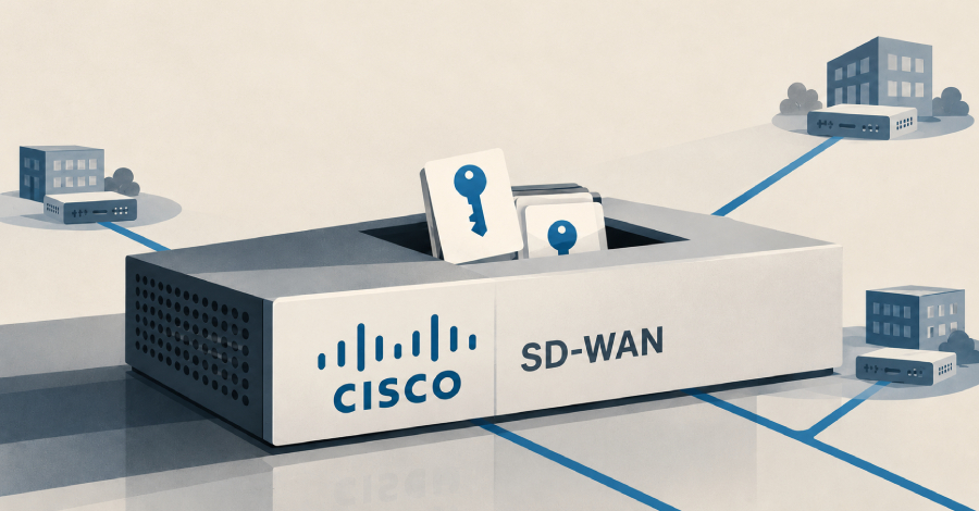 Uma falha crítica no Cisco Catalyst SD-WAN, identificada como CVE-2026-20127 e com pontuação CVSS máxima de 10,0, foi explorada para instalar o malware KeyDrift nos sistemas que controlam redes corporativas. Segundo a Cisco Talos, os atacantes usaram o backdoor para copiar silenciosamente chaves de criptografia AES-256 que protegem o tráfego entre filiais, expondo comunicações sensíveis mesmo após a invasão.

A atividade foi ligada com alta confiança a uma infraestrutura que se sobrepõe à rede Silent Train, associada pelo Lumen ao grupo Volt Typhoon, patrocinado pelo Estado chinês. A Cisco liberou versões corrigidas e alerta que não há workaround: organizações com implantações afetadas, locais ou em nuvem, precisam aplicar o patch imediatamente e restringir o acesso às portas de gerenciamento.