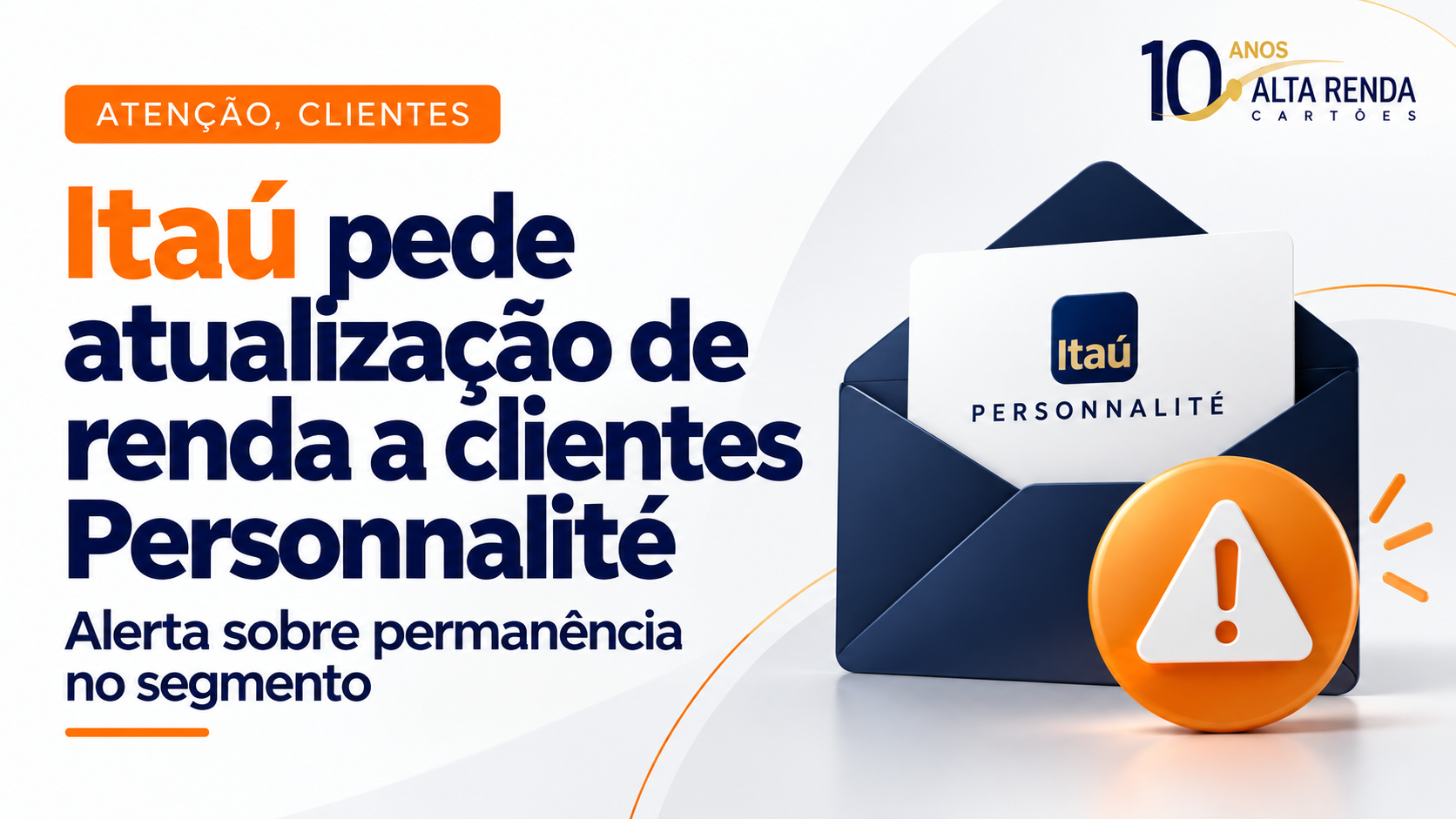 O Itaú acendeu o alerta entre os clientes Personnalité. Um comunicado que circula entre correntistas reforça os critérios do segmento: renda mensal a partir de R$ 15 mil ou R$ 250 mil investidos no banco, e não é preciso cumprir os dois ao mesmo tempo.

A orientação para quem já atende a um dos requisitos é direta: atualize sua renda ou traga seus investimentos. A mensagem, porém, não fala em prazo, em migração automática de segmento nem em encerramento de conta.

Mesmo assim, vale procurar o gerente, checar se existe revisão de enquadramento e deixar a comprovação em dia. Ter renda suficiente é uma coisa, ter essa renda atualizada no cadastro é outra, e é aí que muita gente pode escorregar.