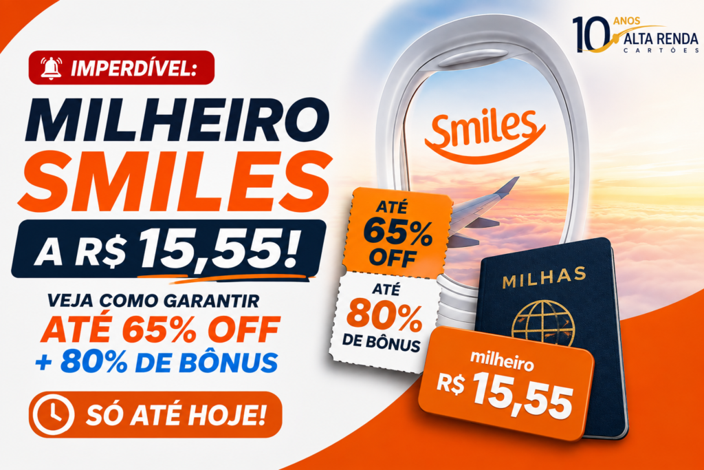 A Smiles Week em parceria com a PaGol acaba de trazer uma oportunidade imperdível para quem ama viajar: milheiro a R$ 15,55. A combinação de 65% de desconto no débito para assinantes Turbo Milhas com 80% de bônus para clientes Clube Smiles, Diamante ou Magno faz com que cada 1.000 milhas compradas virem 1.800 na sua conta.

A oferta é válida somente até as 23h59 de hoje, 11 de agosto de 2026, e exige cadastro com o mesmo CPF usado na PaGol antes da compra. Clientes elegíveis também garantem um voucher exclusivo de 15% off para voos da GOL em 2027. Se você esperava a chance perfeita para turbinar o saldo de milhas, o momento é agora.