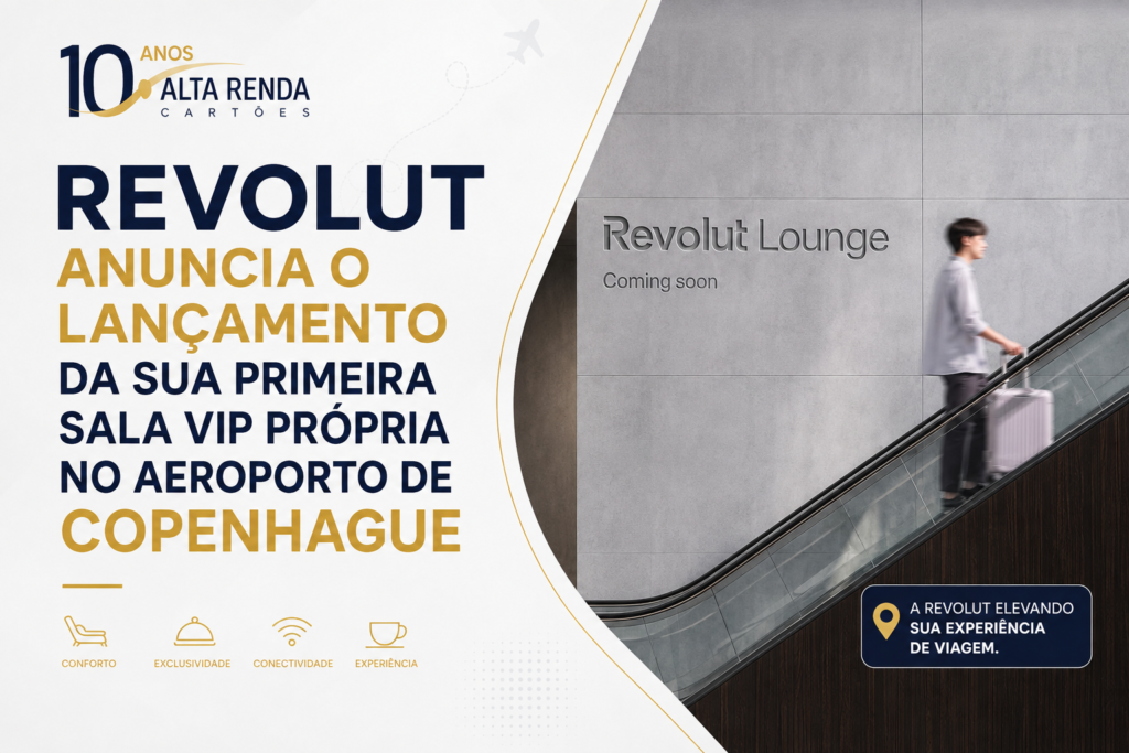 A Revolut está elevando a experiência premium com o anúncio da sua primeira sala VIP própria. O Revolut Lounge será inaugurado em 2027 no Aeroporto de Copenhague, em parceria com o Plaza Premium Group, maior operadora mundial de salas VIP independentes.

Com mais de um em cada dez passageiros do aeroporto já utilizando lounges, o espaço chega para atender à crescente demanda por conforto antes dos voos. A novidade reforça a estratégia da fintech de unir serviços financeiros a benefícios exclusivos de viagem.