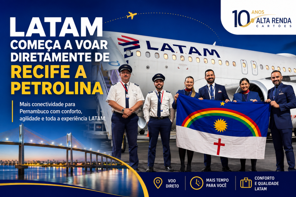 A LATAM Airlines Brasil acaba de inaugurar uma nova rota direta entre Recife e Petrolina, aproximando a capital pernambucana do polo econômico do Sertão. São três voos semanais, às segundas, quartas e sextas-feiras, operados em aeronaves Airbus A320 com capacidade para até 180 passageiros.

A nova ligação amplia a conectividade regional e fortalece Petrolina como destino estratégico, com conexões para mais de 60 destinos domésticos e cerca de 30 internacionais a partir de Guarulhos. Mais uma etapa da maior expansão da história da LATAM no Brasil.