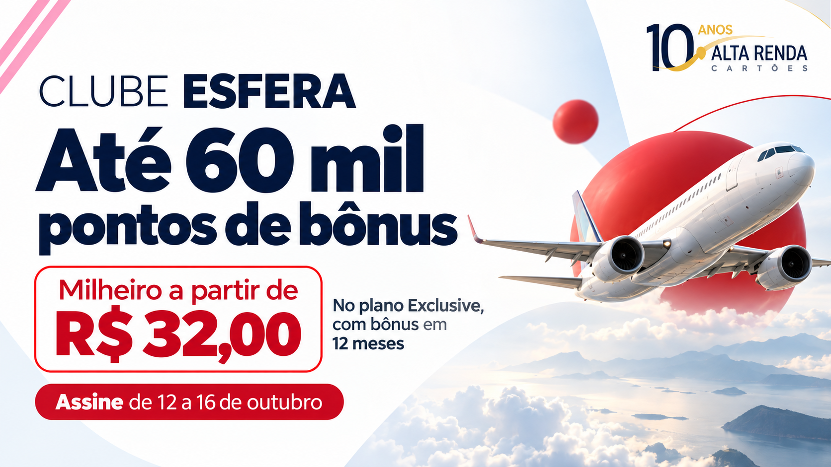 O Clube Esfera está com uma campanha de adesão que pode render até 60 mil pontos extras. Entre 12 e 16 de outubro de 2026, novos assinantes podem somar os créditos mensais regulares a bônus que chegam a ser anunciados como 300% em algumas comparações.

O plano Exclusive é o grande destaque: são 20 mil pontos regulares por mês mais 60 mil pontos de bônus ao longo de 12 meses, totalizando 300 mil pontos no ano. O custo médio fica em R$ 32 por milheiro, mas exige um desembolso de R$ 9.598,80 em 12 meses. O VIP aparece como o mais escolhido, enquanto Pro e Master têm entradas menores e custo por milheiro mais alto.

A oferta é válida para quem nunca assinou o Clube Esfera ou para ex-assinantes sem plano há mais de 12 meses. Os pontos não expiram enquanto a assinatura estiver ativa, e há descontos em produtos, viagens e compra de pontos. Cancelamento antecipado interrompe as parcelas restantes do bônus.