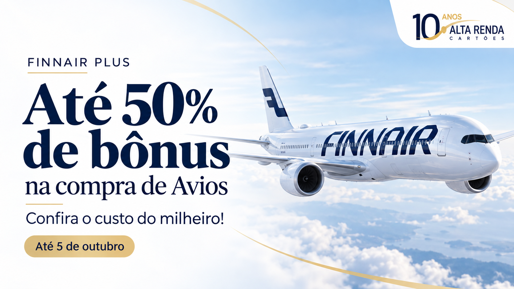 O Finnair Plus lançou uma campanha por tempo limitado com até 50% de bônus na compra de Avios, válida até 5 de outubro de 2026. Para quem precisa completar o saldo para uma emissão, a oferta pode reduzir bastante o custo efetivo do milheiro.

Em uma simulação em que 20.000 Avios custam 440 euros, o bônus de 50% adiciona 10.000 Avios extras, elevando o total para 30.000 e derrubando o custo para cerca de 14,67 euros por milheiro, uma redução de 33% na comparação com a compra sem bônus.

Existem regras de elegibilidade: é preciso ter entrado no Finnair Plus antes de 18 de setembro de 2026 e ter ao menos 50 Avios na conta. O crédito cai em 1 a 3 dias e a compra também renova a validade do saldo existente por 18 meses.