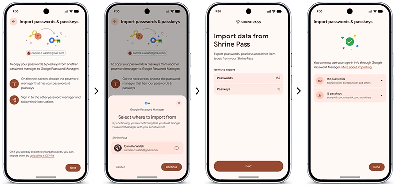 O Google ativou uma função nativa no Android que transfere senhas e passkeys diretamente de um gerenciador de senhas para outro, sem deixar nenhum arquivo de texto sem criptografia largado no seu aparelho.

Você inicia a migração pelo app para o qual está mudando, o Android detecta os gerenciadores já instalados e a autorização acontece dentro do app antigo em poucos segundos. Quatro gerenciadores suportam o recurso no lançamento: Google Password Manager, 1Password, Bitwarden e Dashlane, com mais parceiros prometidos, mas ainda sem nomes ou datas.

O grande ganho são as passkeys, credenciais resistentes a phishing que vivem dentro do gerenciador e que, até agora, não podiam ser transferidas de jeito nenhum, obrigando o usuário a recriar cada login na mão. O Google ainda não detalhou quais versões do Android recebem o recurso nem o que protege as credenciais durante o trajeto, então, se você se importa com quem enxerga seus acessos, somar uma VPN confiável à sua rotina de navegação é um hábito barato e inteligente.