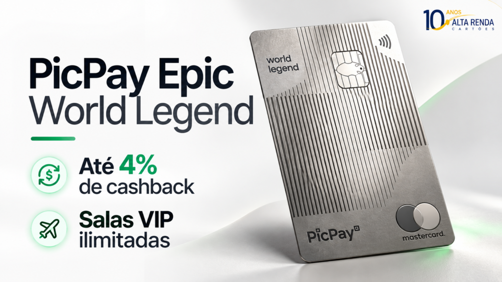 O PicPay revelou seu cartão mais ousado até agora: o Epic World Legend Mastercard, um cartão de metal reservado a um grupo inicial de clientes convidados com pelo menos R$ 1 milhão investido na plataforma.

A oferta promete até 4% de cashback em compras internacionais e 1,6% nas nacionais, com o valor devolvido rendendo 102% do CDI. Some a isso acesso ilimitado às salas VIP LoungeKey para o titular, 12 acessos anuais para acompanhantes e até parcelamento de compras internacionais em três vezes sem juros.

A mensalidade é grátis nos três primeiros meses e segue isenta para quem gasta R$ 40 mil no cartão ou mantém R$ 1 milhão investido; fora disso, custa R$ 350 por mês. É uma aposta clara no público de alta renda e mostra como a disputa pelos cartões premium ficou acirrada no Brasil.