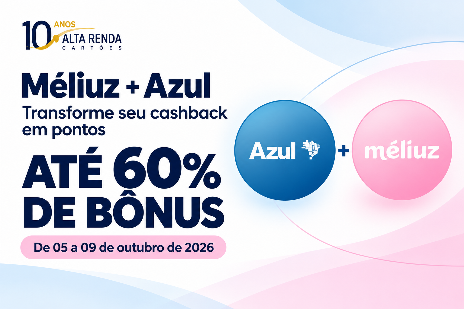 Se você tem cashback parado no Méliuz, esse é o momento de colocá-lo para trabalhar. A parceria entre Méliuz e Azul Fidelidade oferece até 60% de bônus na conversão do seu saldo de cashback em pontos Azul, mas a oportunidade vale só para as conversões feitas entre 5 e 9 de outubro de 2026.

Todo o processo acontece dentro do aplicativo do Méliuz: toque em Resgatar ao lado do saldo, escolha Trocar por benefícios, selecione Pontos Aéreos e faça login na sua conta Azul Fidelidade. A conversão mínima é de 100 pontos Azul por operação, e o percentual de bônus varia conforme as condições do seu perfil.

Fica a dica: confira o regulamento antes de confirmar, compare o valor do cashback com a economia que os pontos podem gerar na sua próxima passagem e, se você é assinante do Clube Azul, lembre-se de que a adesão precisa ter sido feita com pelo menos 24 horas de antecedência para garantir o bônus diferenciado.