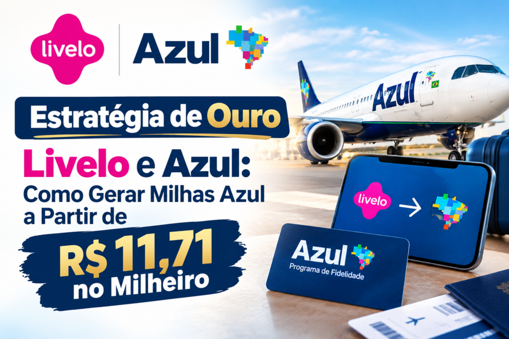 Uma oportunidade de ouro acabou de chegar para quem vive de pontos e milhas. Ao combinar a promoção da Livelo com 120% de bônus do Azul Fidelidade, é possível gerar milhas Azul com um dos menores custos do mercado: cerca de R$ 11,71 por milheiro pagando com PIX.

O truque está em usar o recurso 'Pontos + Dinheiro' da Livelo para completar um lote de 50.000 pontos e transferir tudo para a Azul. O crédito total chega a 110.000 milhas, e a transação ainda libera um voucher de 15% off para resgates de voos nacionais com o cupom LIVELOBR15. Perfeito para quem já está planejando a próxima viagem.