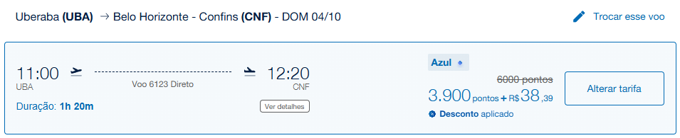 A Azul está com uma ótima promoção para voos nacionais, com passagens a partir de 3.900 pontos + taxas. No melhor cenário, é possível emitir trechos por cerca de R$ 47,20 + taxas em rotas selecionadas, facilitando a viagem sem pesar no bolso.

Para aproveitar ainda mais, é possível transferir pontos Livelo para o Azul Fidelidade com bônus de até 90%, ou até 120% para assinantes ativos do Clube Azul. Assim, dá para gerar 1.000 milhas a partir de cerca de R$ 11,80, dependendo da modalidade de transferência, com parcelamento em até 6x sem juros.

Entre as rotas estão Uberaba a Belo Horizonte, Recife a Fortaleza, Belo Horizonte a Porto Seguro, Campinas a Florianópolis e Belo Horizonte a Maceió. A disponibilidade e os valores variam, então vale conferir as ofertas antes de planejar a próxima viagem.