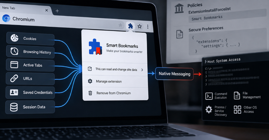 Pesquisadores de segurança revelaram o PEEP, um perigoso toolkit pós-comprometimento disfarçado de extensão inofensiva de favoritos. Uma vez dentro do navegador, ele ignora as verificações da loja oficial e se injeta diretamente nos perfis do Chrome ou Edge, forjando as preferências de segurança do Chromium para permanecer ativo.

O PEEP vai muito além do roubo simples de dados. Usando uma ponte de mensagens nativas, ele pode executar comandos no sistema, roubar credenciais, sequestrar sessões, gerenciar arquivos e até alterar páginas web, transformando seu navegador em uma backdoor de acesso remoto. O malware mira Windows e já mostra sinais de expansão para Linux.

Com ataques baseados em navegador cada vez mais sofisticados, proteger sua atividade online é essencial. Uma VPN confiável adiciona uma camada importante de privacidade e criptografia para ajudar a reduzir sua exposição a esse tipo de ameaça.