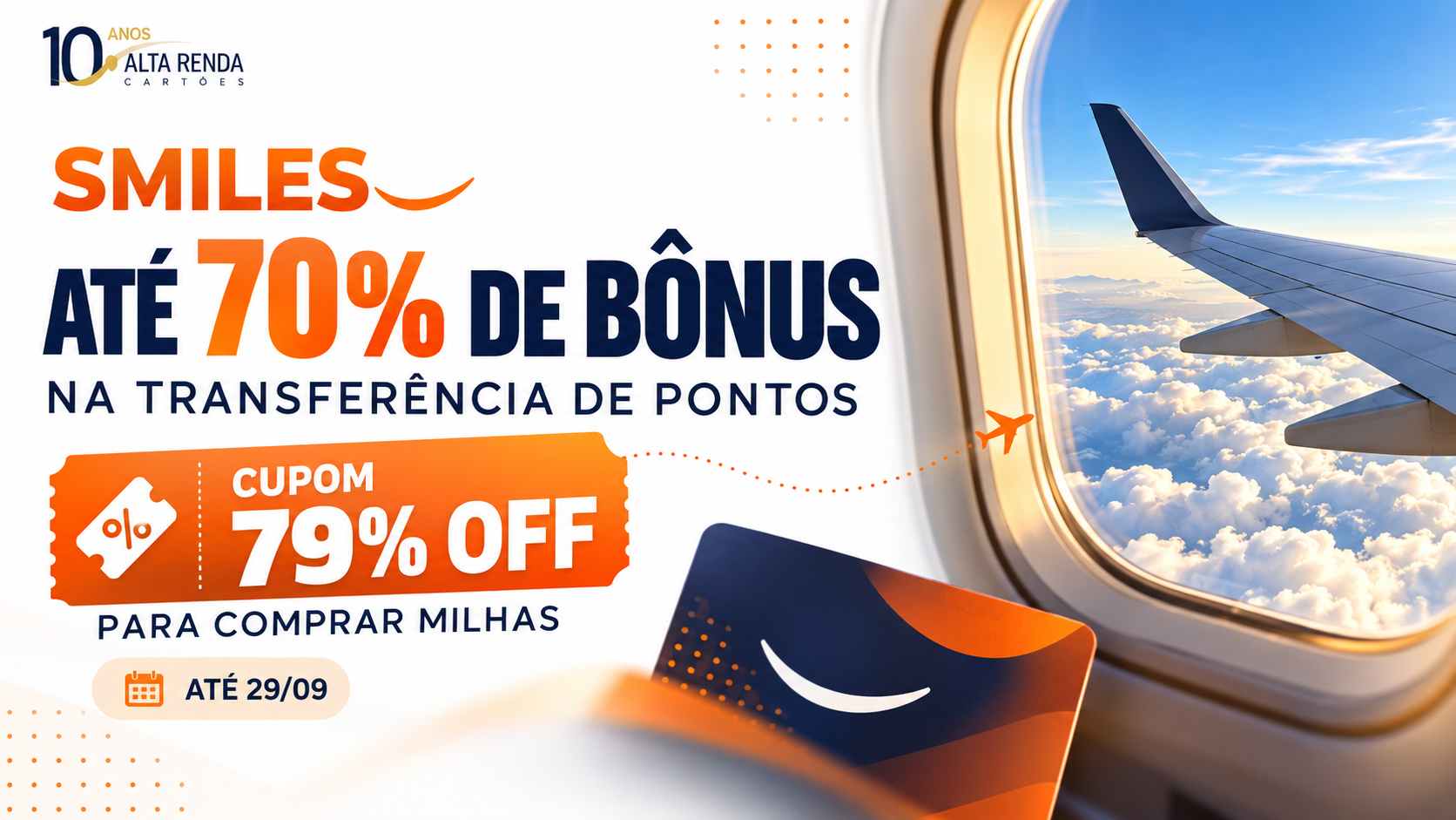 A Smiles liberou a promoção que muita gente esperava: transfira pontos de bancos e programas parceiros e receba até 70% de bônus em milhas, além de um cupom pessoal de 79% de desconto para comprar até 200 mil milhas Smiles. O detalhe é que tudo acaba hoje, 29 de setembro, às 23h59 no horário de Brasília.

A faixa de 70% é exclusiva para assinantes do Clube Smiles e clientes Magno ou Diamante. Para os demais, o bônus é de 40%. Em uma transferência que rende 100 mil milhas, o total sobe para 170 mil milhas na faixa máxima. As milhas bônus têm limite de 300 mil por CPF e por Conta Família, são creditadas até 15 de outubro e valem 12 meses.

O cupom de 79% aparece em até um dia útil e fica válido por apenas dois dias, então corra. Faça o cadastro na página oficial, confirme as regras de conversão e o mínimo do seu banco e compare o custo por milheiro com o preço da passagem em dinheiro antes de enviar qualquer ponto.