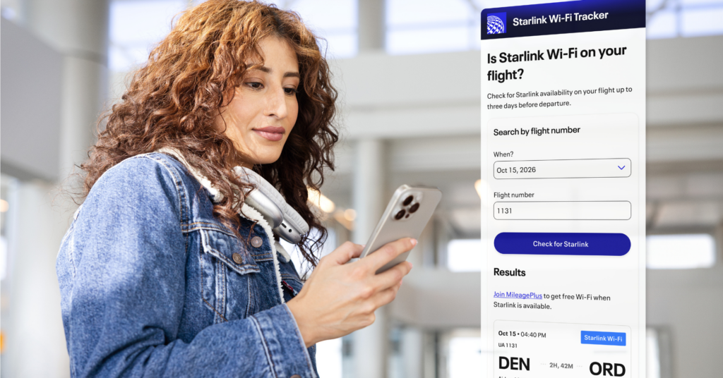 A United Airlines informa que o Starlink já está disponível em quase metade de seus voos diários, em cerca de 639 aeronaves, e lançou um rastreador de Wi-Fi Starlink para passageiros verificarem se a próxima viagem terá o serviço.

A companhia instala o sistema em cerca de 20 aeronaves por semana e afirma ter mais aviões equipados com a tecnologia do que qualquer outra empresa aérea. A ferramenta mostra o avanço da implementação, o status das frotas e se um voo específico deve oferecer o serviço até três dias antes da partida, com conclusão prevista para o fim de 2027.