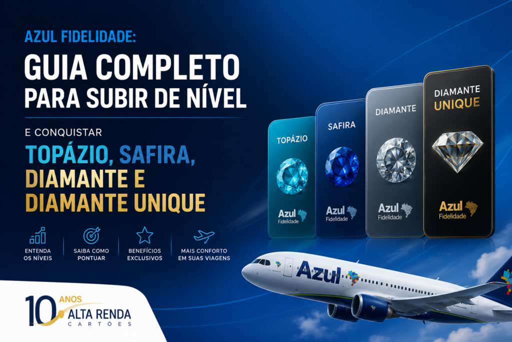 O programa de fidelidade da Azul mudou e ganhou um novo topo. Conheça o caminho completo do nível gratuito Azul Fidelidade até o Topázio, Safira, Diamante e o exclusivo Diamante Unique, e entenda de uma vez o que são trechos qualificáveis, pontos qualificáveis e gasto aéreo.

Veja estratégias práticas para conquistar status mais rápido usando voos, serviços elegíveis, o cartão Azul Itaú e o Clube Azul, além dos erros mais comuns que travam os viajantes. Se você quer transformar sua rotina de viagens em benefícios reais, este guia mostra cada passo.