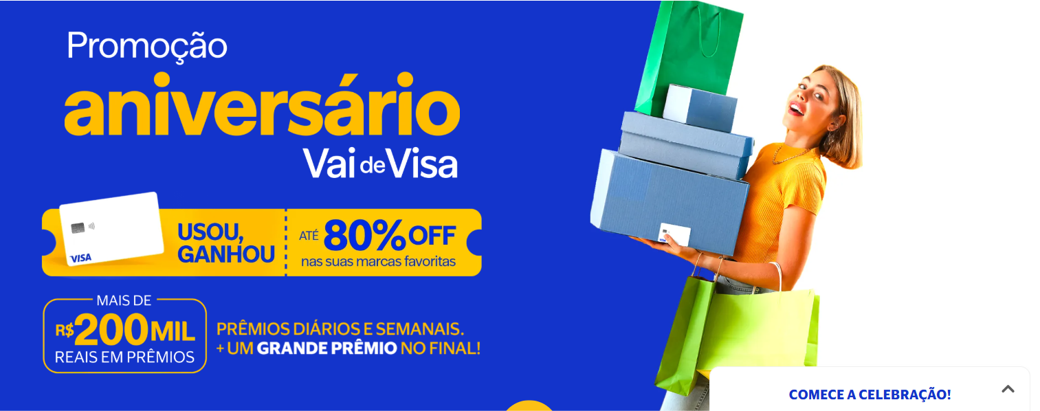 A Visa está comemorando o aniversário com uma campanha que transforma compras do dia a dia em benefícios reais. Entre 2 e 30 de setembro, clientes que se cadastrarem e usarem um cartão Visa elegível desbloqueiam ofertas exclusivas com até 80% de desconto em 100 marcas parceiras — de Sephora e Centauro a Tok&Stok e Insider. Não é preciso atingir um valor mínimo alto para aproveitar.

E tem mais: a ação distribui prêmios diários de até R$ 750 no débito e R$ 500 no crédito, sorteios semanais que chegam a R$ 20 mil e um sorteio final de R$ 50 mil. No total, mais de R$ 266 mil em cartões pré-pagos estão em jogo durante setembro. Compras a partir de R$ 20 geram números da sorte automaticamente — e pagar no débito garante o dobro de chances.

Participar é simples: cadastre-se no hotsite oficial da promoção, use o cartão Visa normalmente e acompanhe o calendário de sorteios. Os descontos desbloqueados podem ser resgatados até 10 de outubro de 2026. E atenção à segurança: a Visa nunca pede a senha do cartão, então cadastre-se apenas pelos canais oficiais e evite golpes.