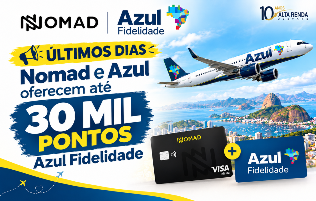 A Nomad se uniu ao Azul Fidelidade para turbinar os pontos de quem viaja. Novos clientes podem ganhar até 30.000 pontos Azul ao abrir uma conta internacional Nomad e converter pelo menos R$ 500 em dólares ou euros.

A bonificação cresce conforme a categoria no Azul Fidelidade, e assinantes do Clube Azul recebem 50% a mais em todas as faixas. O maior prêmio fica para clientes Diamante Unique com Clube Azul, que podem receber 30.000 pontos cumprindo todos os requisitos.

A conta precisa ser aberta até 21 de setembro de 2026, seguindo as regras da campanha, e os pontos são creditados após a validação de elegibilidade. Para quem planeja viagens internacionais ou já usa o Azul Fidelidade, é uma janela forte para combinar conta global em dólar com pontos extras.