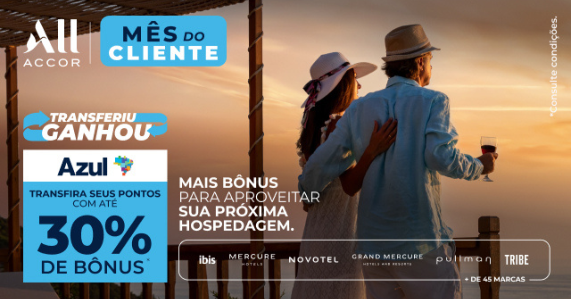 O Azul Fidelidade e o ALL Accor estão com uma campanha de transferência bônus por tempo limitado que termina hoje. Ao transferir seus pontos Azul para o ALL Accor, você pode ganhar até 30% de pontos Reward extras, sem precisar reservar nenhum hotel.

O bônus é de 20% para todos os associados, mais 10% adicionais para assinantes do ALL Signature. A paridade de transferência também está reduzida: 9,5:1 para clientes Azul Fidelidade e 7,5:1 para Clube Azul, Azul One, Diamante Unique, Diamante e Azul Itaú.

Os pontos Reward podem ser usados em hospedagens, alimentação, eventos e muito mais. A cada 2.000 pontos Reward, você tem 40 euros de desconto. Não perca essa chance de turbinar seus pontos antes que a oferta acabe.