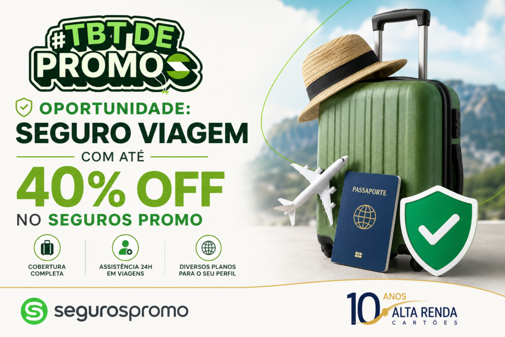 O seguro viagem está com um desconto imperdível. A Seguros Promo liberou uma oferta com até 40% de desconto na contratação, combinando o cupom CARTOES com o pagamento via PIX. É a chance de garantir sua viagem com mais economia.

A plataforma reúne mais de 20 seguradoras, oferece cobertura global em mais de 180 países e permite comparar planos para gestantes, idosos, esportistas e perfis específicos. Com o cupom e o PIX, o valor final fica ainda menor. Aproveite enquanto a oferta estiver disponível.