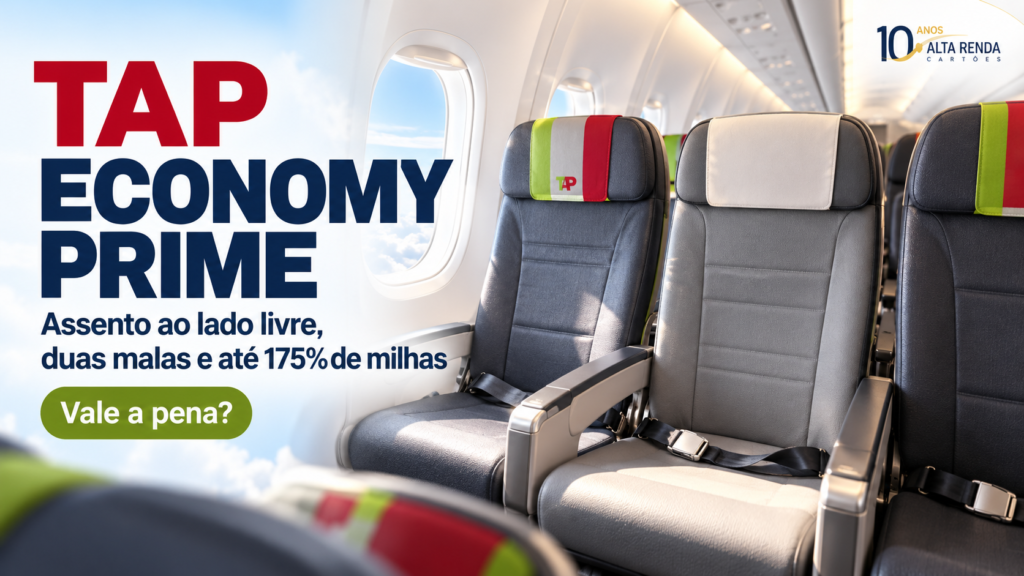 A TAP Air Portugal está revolucionando a classe econômica de longo curso com as tarifas Economy Prime, que oferecem um benefício raro: um assento vazio ao seu lado. O pacote também inclui duas malas despachadas de até 23 kg cada, fast track, embarque premium e entrega prioritária de bagagem.

Tanto a Prime quanto a Top Prime vêm com refeições, kit de viagem e acúmulo de milhas de 150% ou 175%, respectivamente. A Top Prime adiciona alteração e reembolso flexíveis, sendo ideal para quem valoriza liberdade.

Se você prioriza espaço pessoal e quer evitar taxas de bagagem, a Economy Prime merece entrar na sua comparação. Só confira a disponibilidade no seu trecho antes de emitir, pois a TAP informa que essas tarifas podem não estar disponíveis em todos os voos.