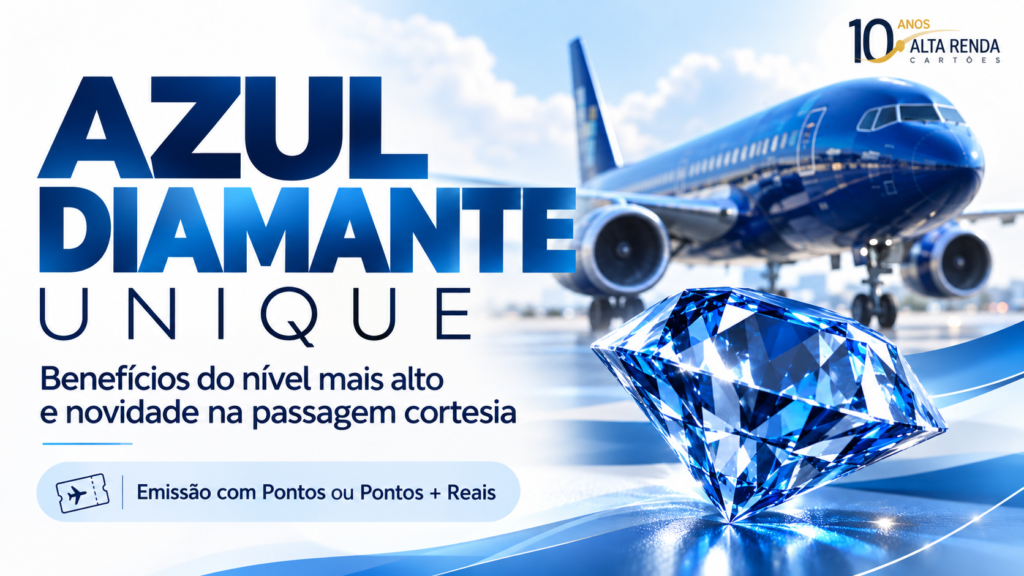 O Azul Fidelidade acaba de apresentar seu nível mais exclusivo: o Diamante Unique. Em vigor desde 13 de janeiro de 2026, esse topo de programa recompensa os viajantes mais frequentes com quatro trechos de passagem cortesia por ano para acompanhante, atendimento exclusivo por WhatsApp 24 horas, até três bagagens despachadas grátis, assentos de cortesia no Espaço Azul e Economy Xtra, descontos em upgrade de cabine e acesso ao Lounge Azul em Viracopos.

A qualificação exige 26.000 pontos qualificáveis mais 26 trechos voados, ou R$ 50.000 em gastos aéreos. O programa também oferece um eSIM internacional de 2 GB para membros elegíveis com reserva internacional da Azul. A grande novidade: agora você pode emitir sua própria passagem com pontos ou Pontos + Reais para liberar o benefício do acompanhante, trazendo mais flexibilidade para viajar com alguém. Como sempre, confira as regras e a disponibilidade antes de reservar.