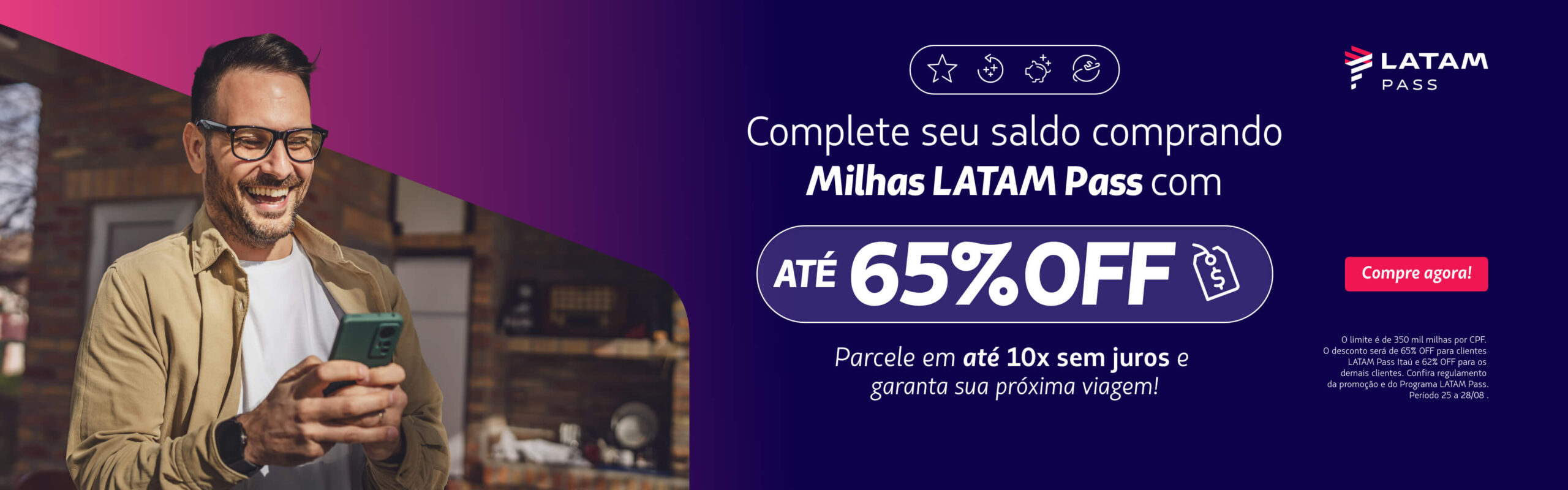 Sonhando em voar de Classe Executiva sem pagar fortuna? Essa é a sua chance: o LATAM Pass está com até 65% de desconto na compra de milhas, e com 135.000 milhas - ou cerca de R$ 3.307 para clientes LATAM Pass Itaú - você emite um trecho executivo da Aeromexico entre São Paulo e Cidade do México pela tabela fixa.

Atenção: a disponibilidade é limitada e a emissão precisa ser feita pelo call center ou WhatsApp do LATAM Pass. O guia mostra como encontrar as datas, calcular o custo total e garantir o melhor custo-benefício antes da promoção terminar em 28 de agosto.