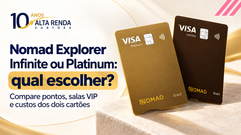 A linha Nomad Explorer reforça a proposta de transformar gastos do dia a dia em benefícios de viagem. O Visa Infinite se destaca por não cobrar anuidade nem exigir gasto mínimo para manter essa isenção, além de oferecer até 3 pontos por dólar, pontos que não expiram e acesso ilimitado ao Nomad Lounge em Guarulhos com até três acompanhantes.

O Visa Platinum surge como alternativa para quem ainda não tem acesso ao Infinite, com 1,5 ponto por dólar, duas visitas anuais ao Nomad Lounge e mensalidade de R$45,90 que é dispensada com gastos a partir de R$2.500 na fatura. A comparação precisa considerar os custos internacionais: o Explorer cobra spread de 4% mais IOF de 3,5% nas compras no exterior. Para conhecer a Nomad, use o código de indicação TWUSX2GB7T.