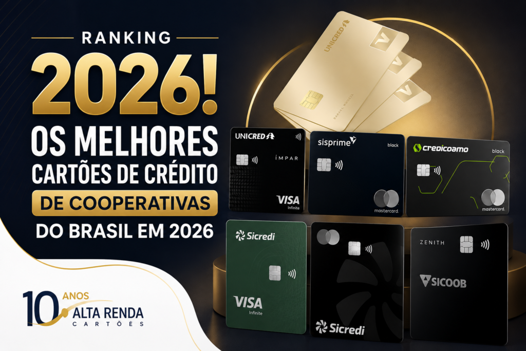 O novo ranking dos melhores cartões de crédito de cooperativas do Brasil em 2026 está completo. São 13 cartões analisados, do Unicred Visa Infinite Privilege ao Uniprime Mastercard Black, com comparação de pontos, anuidade, salas VIP e spread zero no dólar.

A grande maioria da lista conta com spread 0% no dólar comercial, o que torna esses cartões uma alternativa imbatível para viagens internacionais e compras no exterior. Tem opção para todos os perfis premium: desde cartões de metal com pontos que nunca expiram até acessos ilimitados a lounges.

Para completar sua estratégia de gastos no exterior, vale conhecer também contas internacionais como Nomad e Wise, que ajudam a reduzir custos de câmbio e facilitam pagamentos globais. No Nomad, use o código TWUSX2GB7T no cadastro.