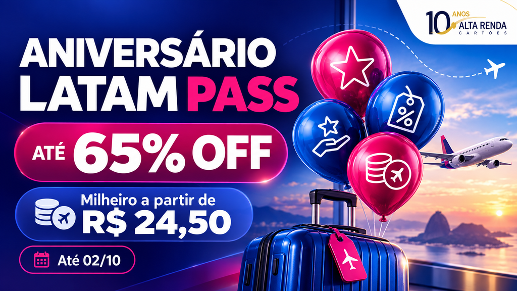 O LATAM Pass abriu a promoção de aniversário e os números são difíceis de ignorar: até 65% de desconto para clientes do cartão LATAM Pass Itaú e 62% OFF para os demais. A janela vai de 29 de setembro a 2 de outubro de 2026, com limite de 200 mil milhas por CPF.

O preço-base de R$ 70 por 1.000 milhas despenca para R$ 24,50 o milheiro na faixa do cartão e R$ 26,60 nas demais, o que coloca uma compra cheia de 100 mil milhas perto de R$ 2.450. A jogada inteligente é precificar a viagem antes: multiplique as milhas exigidas no resgate pelo custo do milheiro, some as taxas de embarque e compare com o preço da mesma passagem em dinheiro.

Se o destino é internacional, reduzir o custo de conversão de moeda na hora de gastar completa a economia, e serviços como Nomad e Wise existem justamente para transferir e gastar no exterior sem o spread tradicional corroendo o orçamento da viagem.