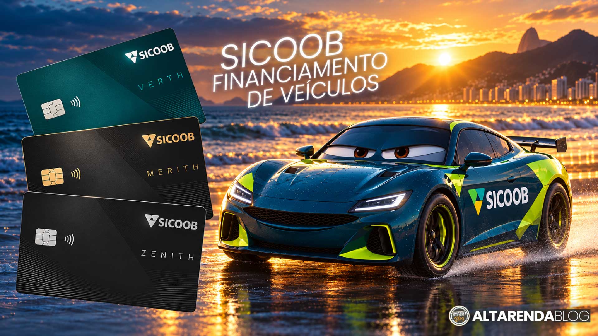 O Sicoob acelera com a campanha 'Dê um Coop Shaw' para divulgar o financiamento de veículos. Um carro esportivo animado, com olhos no para-brisa e as cores da marca, corre pela orla ao pôr do sol para chamar atenção nas redes sociais.

Quem é cooperado pode financiar até 100% do valor de carros e motos, novos ou usados, contratar pelo app e até portar um financiamento de outro banco. As condições variam de cooperativa para cooperativa, então compare o Custo Efetivo Total e confira promoções regionais, como a que sorteia a quitação total do contrato em Santa Catarina. O financiamento de veículos vive seu melhor ano desde 2008, segundo dados da B3.