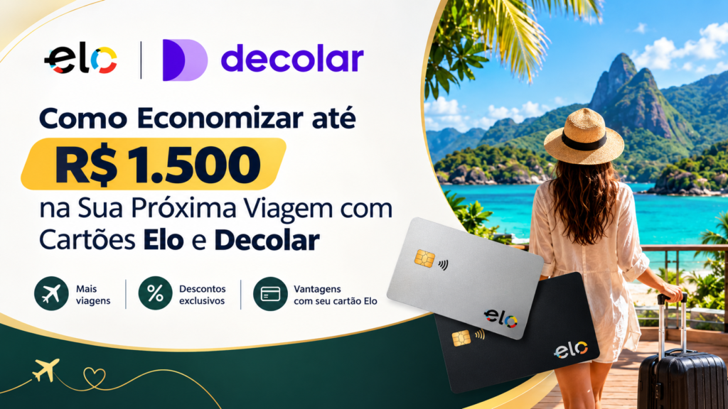 A Elo se juntou à Decolar para garantir uma economia gigante na sua próxima viagem. Dependendo da categoria do seu cartão, você pode abater até R$ 1.500 em pacotes de viagem, hospedagens e serviços de turismo.

Clientes Elo Diners Club ganham 20% de desconto, limitado a R$ 1.500, enquanto os cartões Elo Nanquim e Elo Empresarial Grafite garantem 15% OFF em compras acima de R$ 500, com teto de R$ 1.000.

E tem mais: dá para parcelar tudo em até 10 vezes sem juros. A promoção vale até 31 de dezembro de 2026 ou enquanto durarem os cupons, então resgate o seu código e comece a planejar.